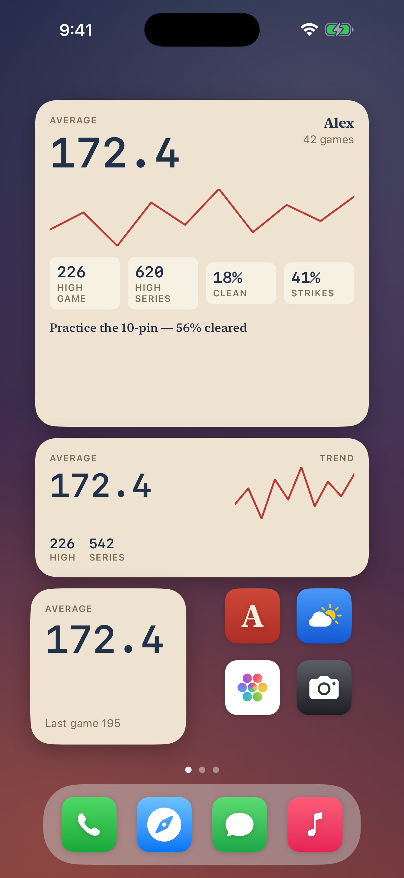 Home-screen widgets for your average and last game