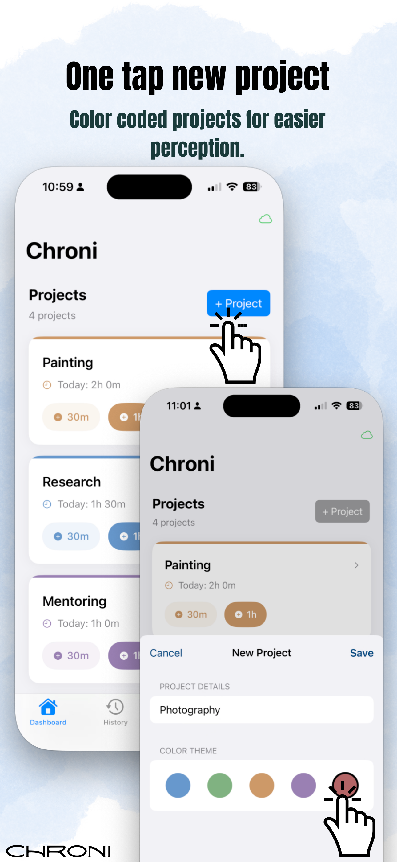 One tap new project
