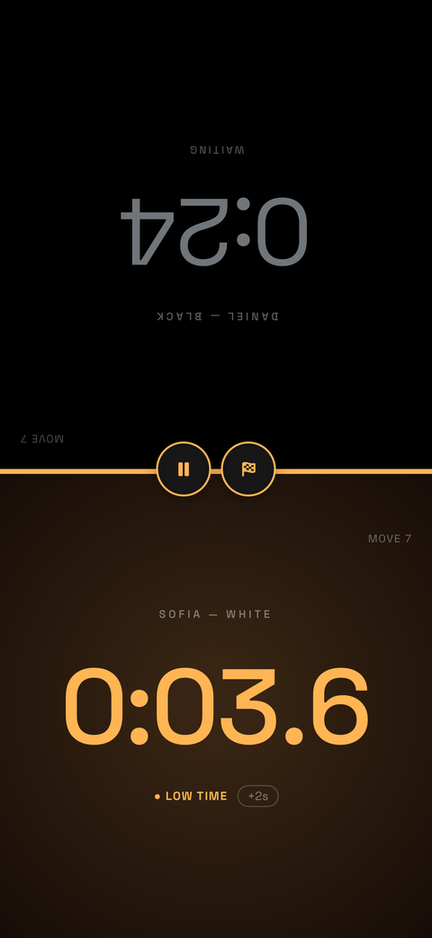 Midnight theme — amber digits on black, kind to eyes at night