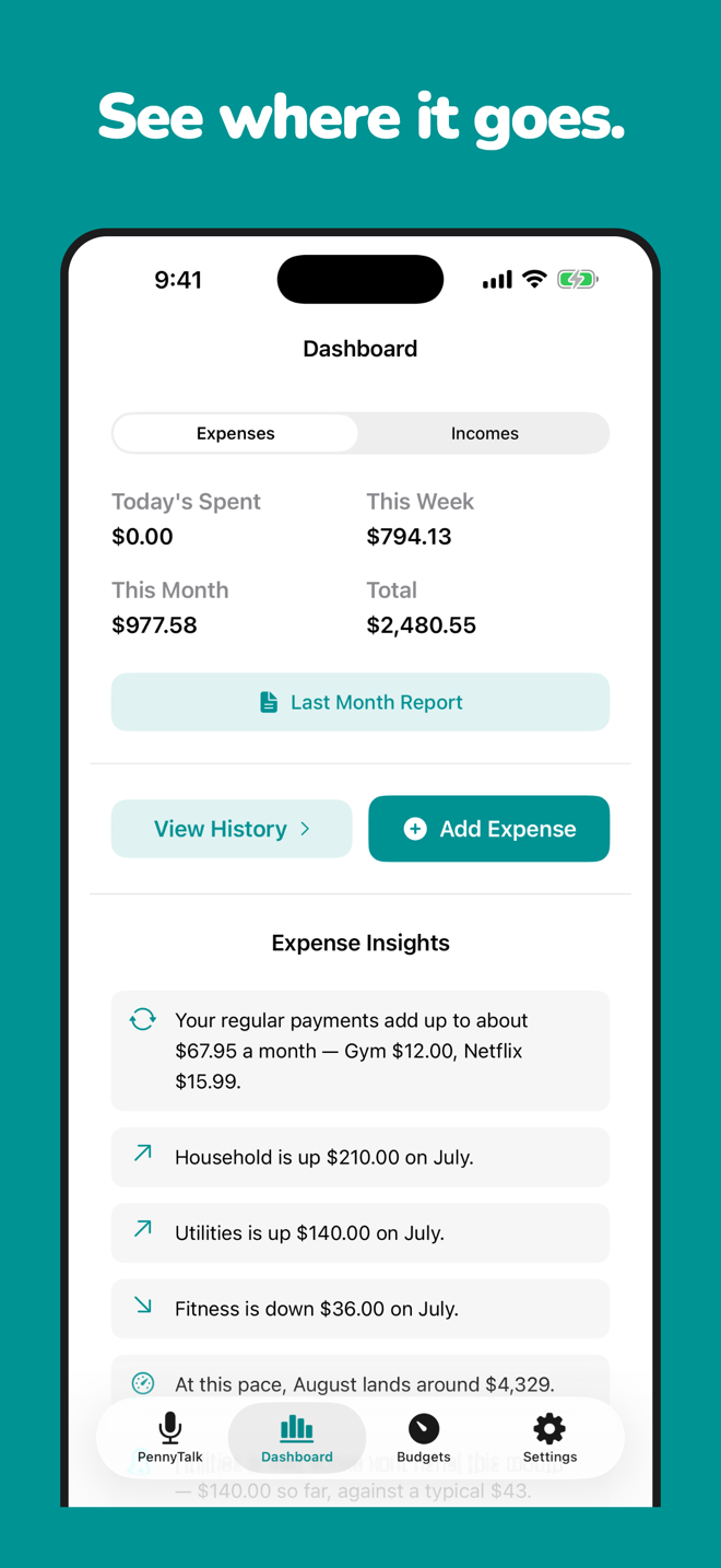 Dashboard — your spending at a glance