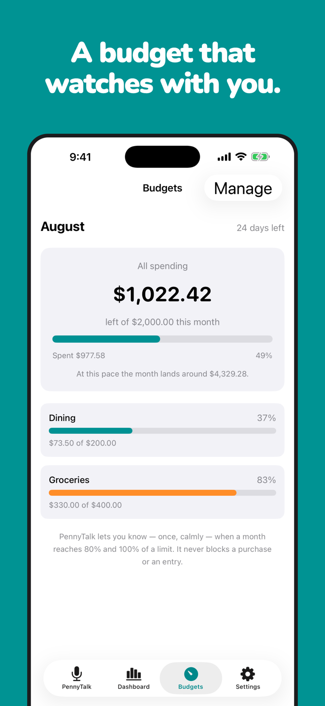 Budgets with calm alerts
