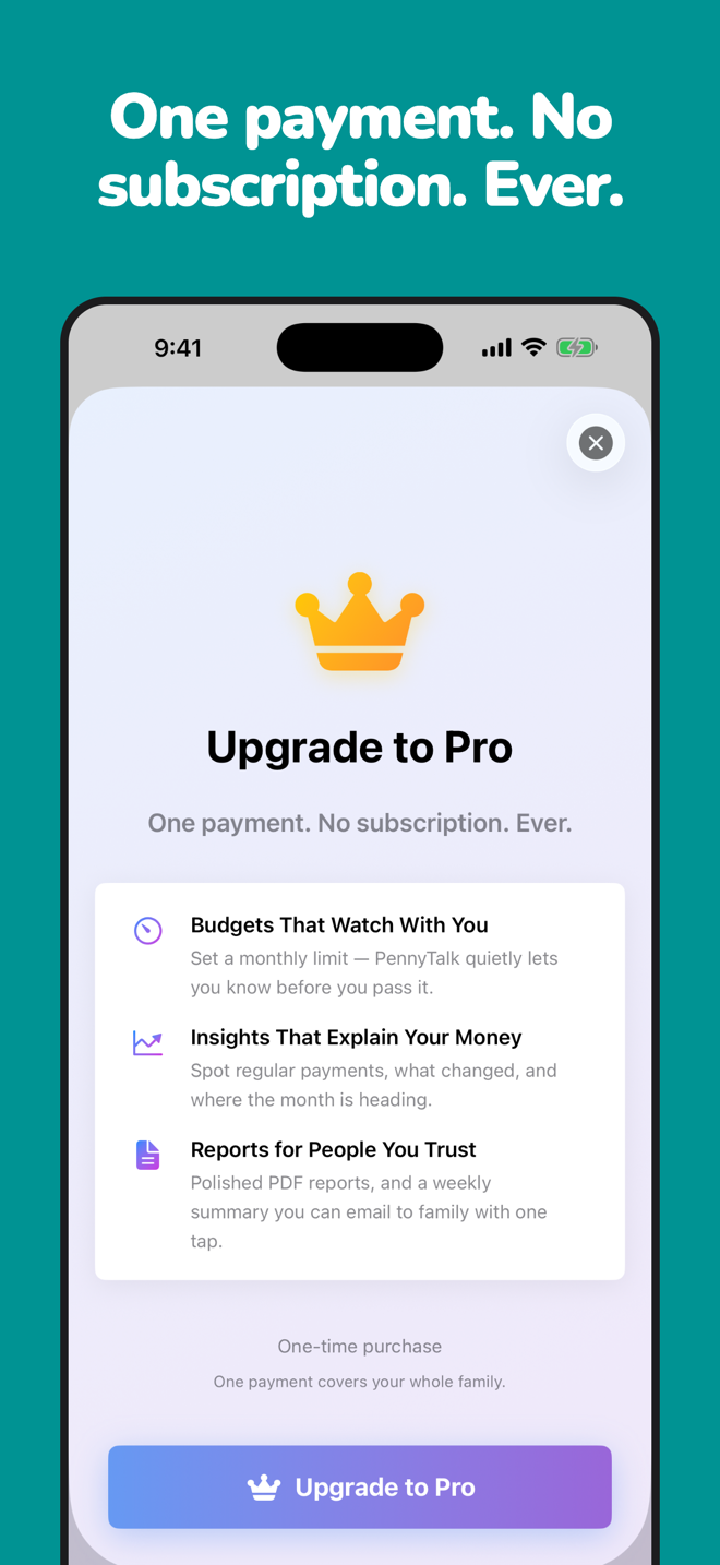 One payment — PennyTalk Pro