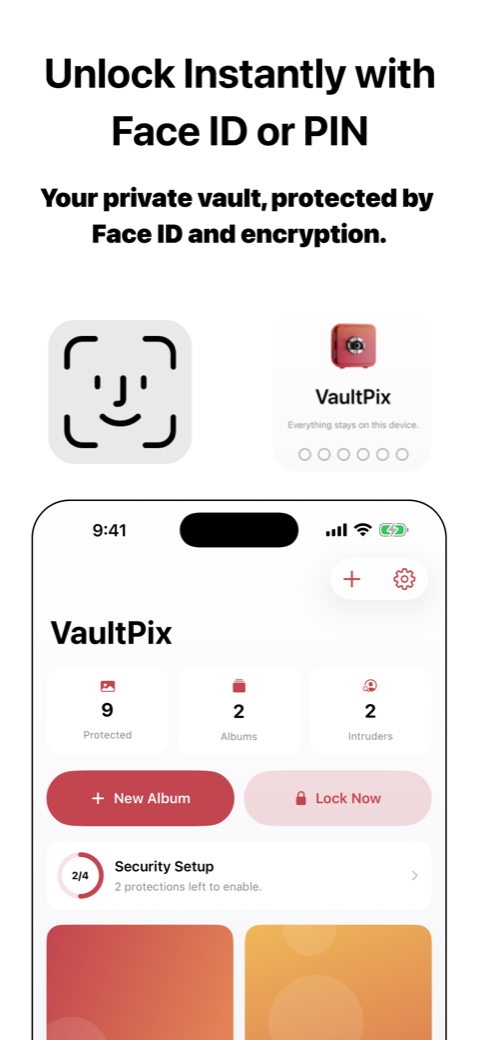Unlocking the vault instantly with Face ID or a PIN