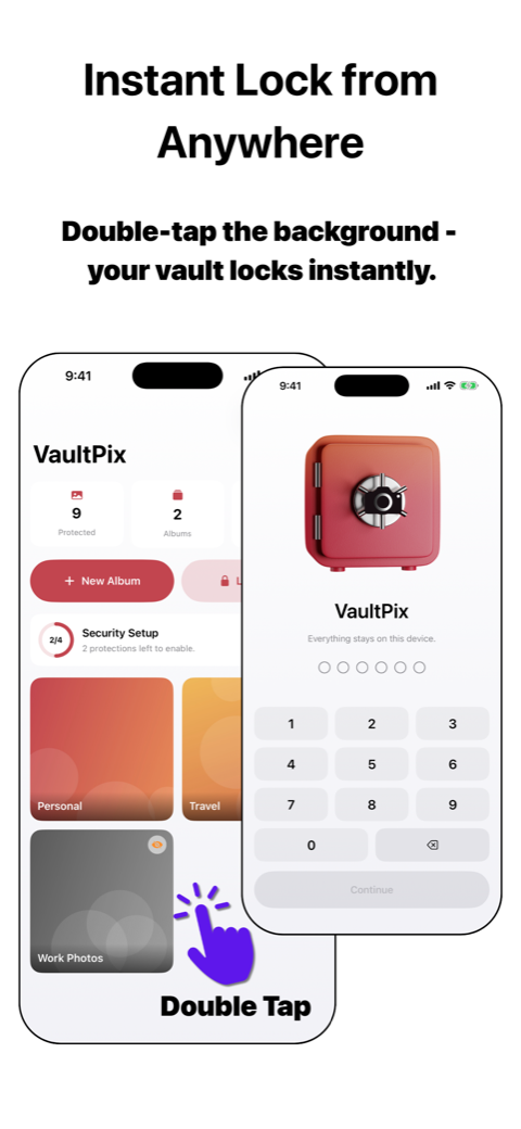 Double-tapping the vault background to lock it instantly